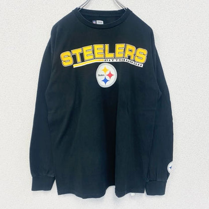 古着 used　NFL TEAM APPAREL　長袖プリントTシャツ　ロンT　黒　STEELERS　フットボール　Lサイズ