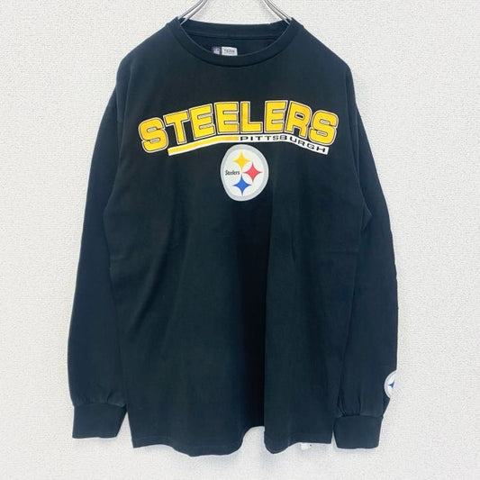古着 used　NFL TEAM APPAREL　長袖プリントTシャツ　ロンT　黒　STEELERS　フットボール　Lサイズ