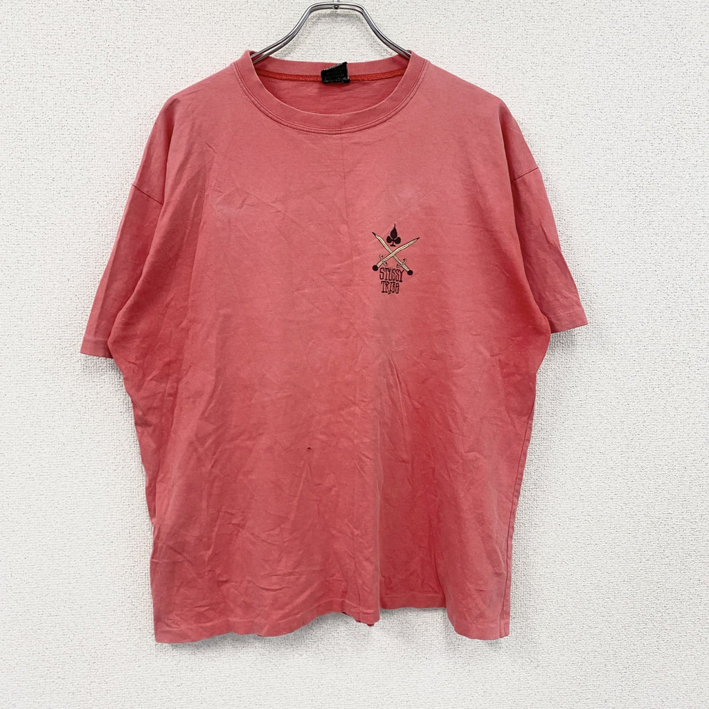 ～90s　OLD STUSSY FRESH GEAR　オールドステューシー　半袖プリントTシャツ　フェード　ピンク　Lサイズ