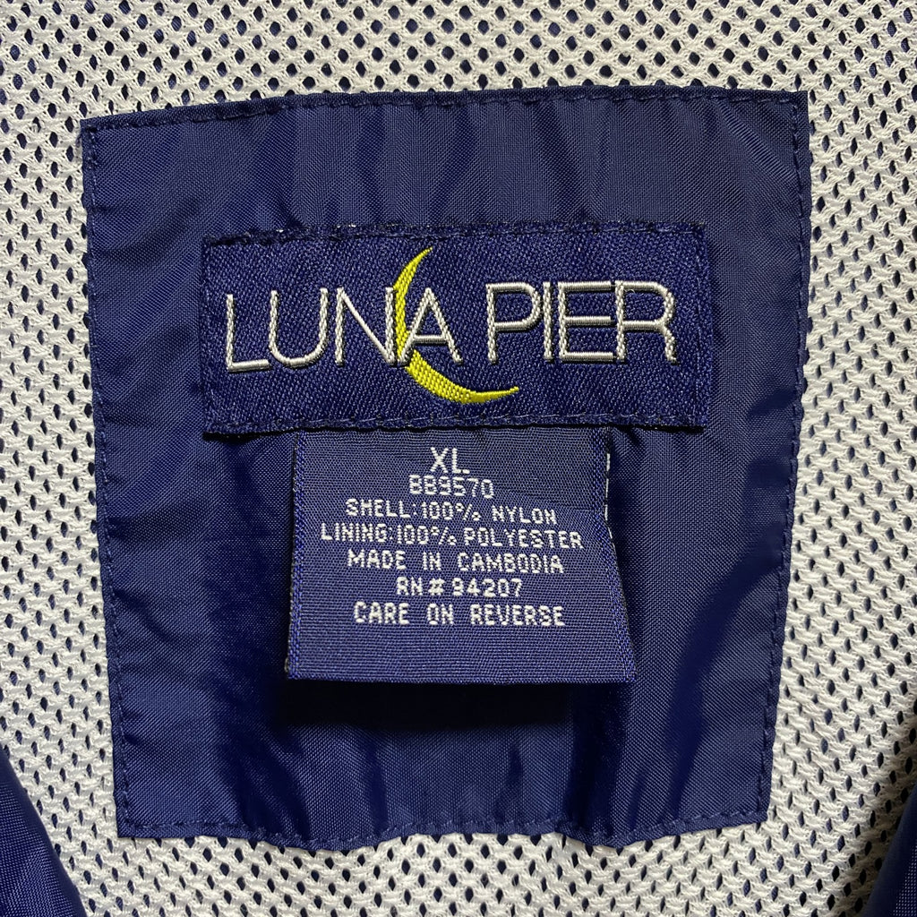古着 used　LUNAPIER　ルナピア　長袖フルジップナイロンジャケット　ワンポイントロゴ刺繍　ネイビー　XLサイズ