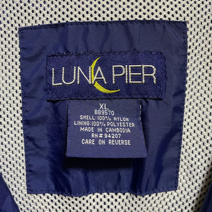 古着 used　LUNAPIER　ルナピア　長袖フルジップナイロンジャケット　ワンポイントロゴ刺繍　ネイビー　XLサイズ