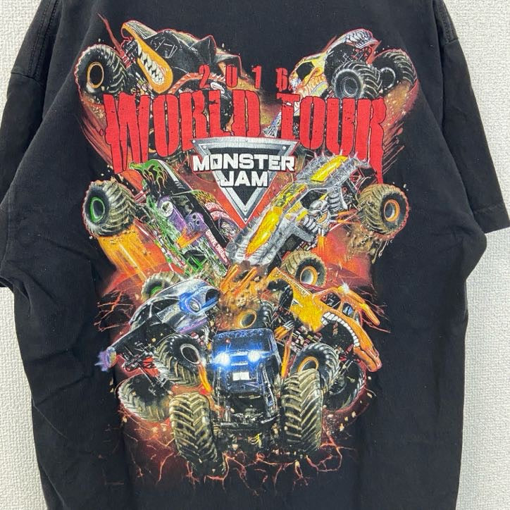 古着 used　メキシコ製　ALSTYLE　半袖両面プリントTシャツ　モンスタージャム　モーターカー　黒　ブラック　Mサイズ