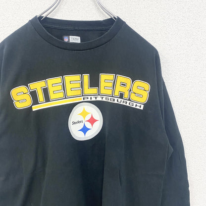 古着 used　NFL TEAM APPAREL　長袖プリントTシャツ　ロンT　黒　STEELERS　フットボール　Lサイズ