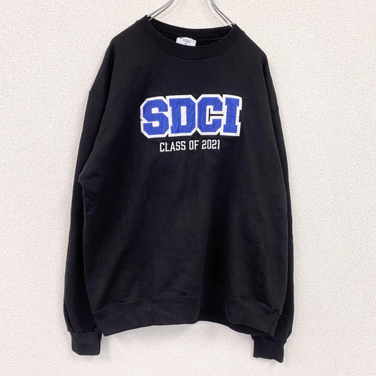 Champion　チャンピオン　スウェット/トレーナー　刺繍ロゴ　クルーネック　現行　黒　ブラック　XLサイズ
