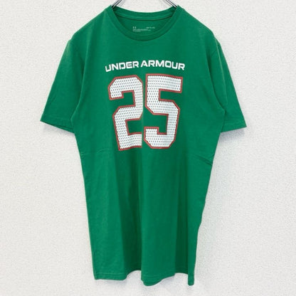 古着 used　UNDER ARMOUR アンダーアーマー　半袖プリントTシャツ　背番号　25　クルーネック　レトロ　緑　Sサイズ