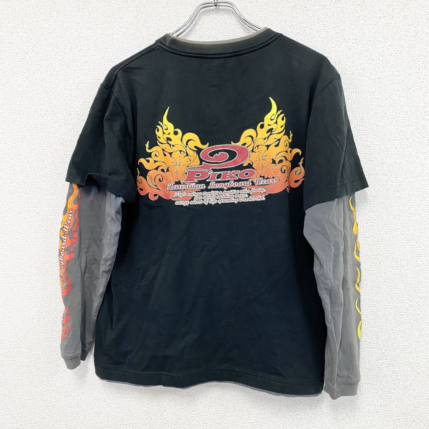 90s～　PIKO　ピコ　長袖Tシャツ/ロンT　レイヤードデザイン　ヴィンテージ　黒　ブラック　Mサイズ