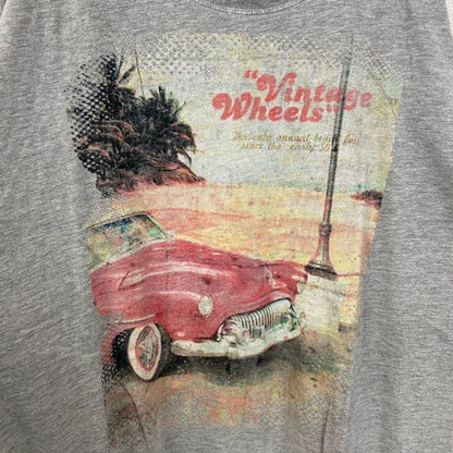 古着 used　Angelo Litrico　半袖カープリントTシャツ　Vintage Wheels　グレー　レトロ　3XLサイズ