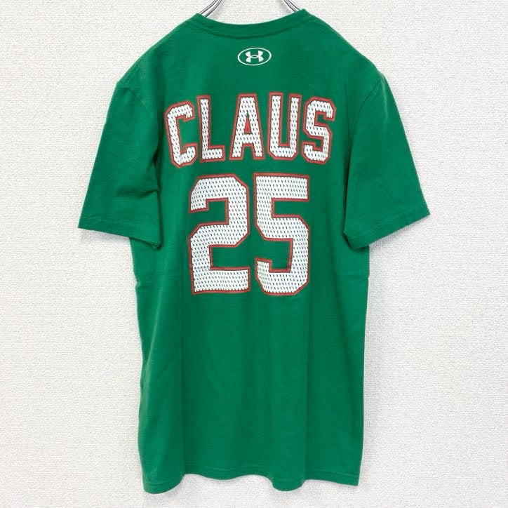 古着 used　UNDER ARMOUR アンダーアーマー　半袖プリントTシャツ　背番号　25　クルーネック　レトロ　緑　Sサイズ