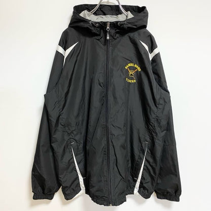 古着 used　Holloway　長袖ジップアップナイロンジャケット　フード付き　DANIELHAND TIGERS　黒　Mサイズ