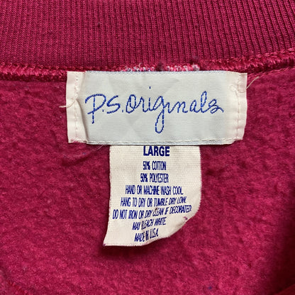 古着 used　長袖デザインプリント刺繍スウェット　クルーネックトレーナー　ピンク　個性的　レトロ　秋冬服　Lサイズ