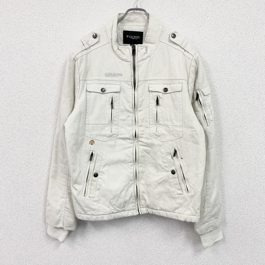 GUESS　ゲス　ミリタリージャケット　10つポケット　エポレット　白　ホワイト　XLサイズ　