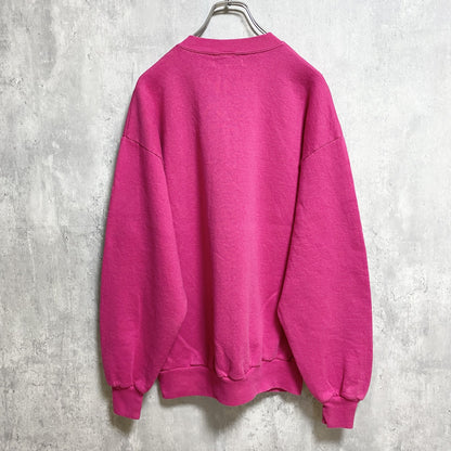 古着 used　長袖デザインプリント刺繍スウェット　クルーネックトレーナー　ピンク　個性的　レトロ　秋冬服　Lサイズ