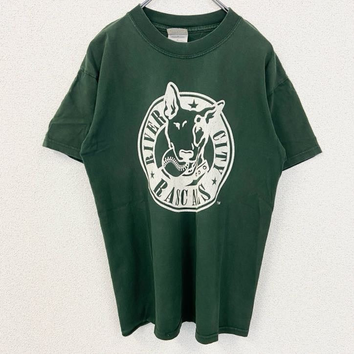 古着 used　GILDAN　ギルダン　半袖アニマルプリントTシャツ　リバーシティラスカルズ　野球　緑　グリーン　Mサイズ