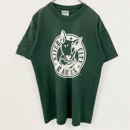 古着 used　GILDAN　ギルダン　半袖アニマルプリントTシャツ　リバーシティラスカルズ　野球　緑　グリーン　Mサイズ