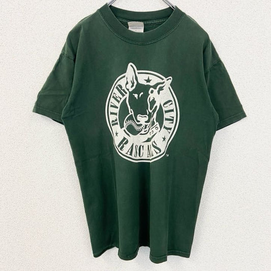古着 used　GILDAN　ギルダン　半袖アニマルプリントTシャツ　リバーシティラスカルズ　野球　緑　グリーン　Mサイズ