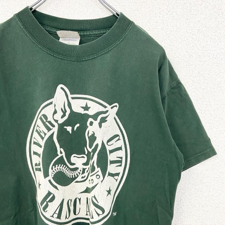 古着 used　GILDAN　ギルダン　半袖アニマルプリントTシャツ　リバーシティラスカルズ　野球　緑　グリーン　Mサイズ