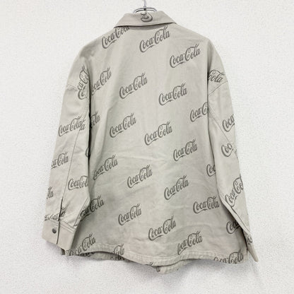 H&M　Coca Cola　コカ・コーラ　長袖ワークシャツ　ダブルポケット　総柄　ベージュ　Mサイズ