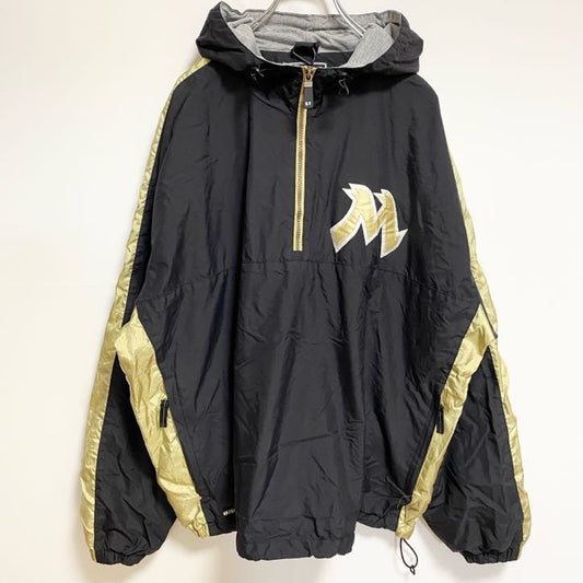 古着 used　Holloway　長袖ハーフジップナイロンジャケット　ワッペン　黒　ゴールド　ビッグシルエット　XLサイズ