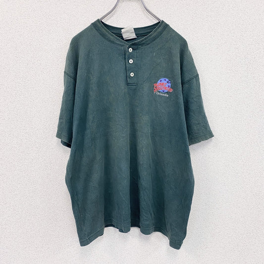 90s～　PLANET HOLLYWOOD　半袖プリントTシャツ　ヴィンテージ　ヘンリーネック　緑　グリーン　