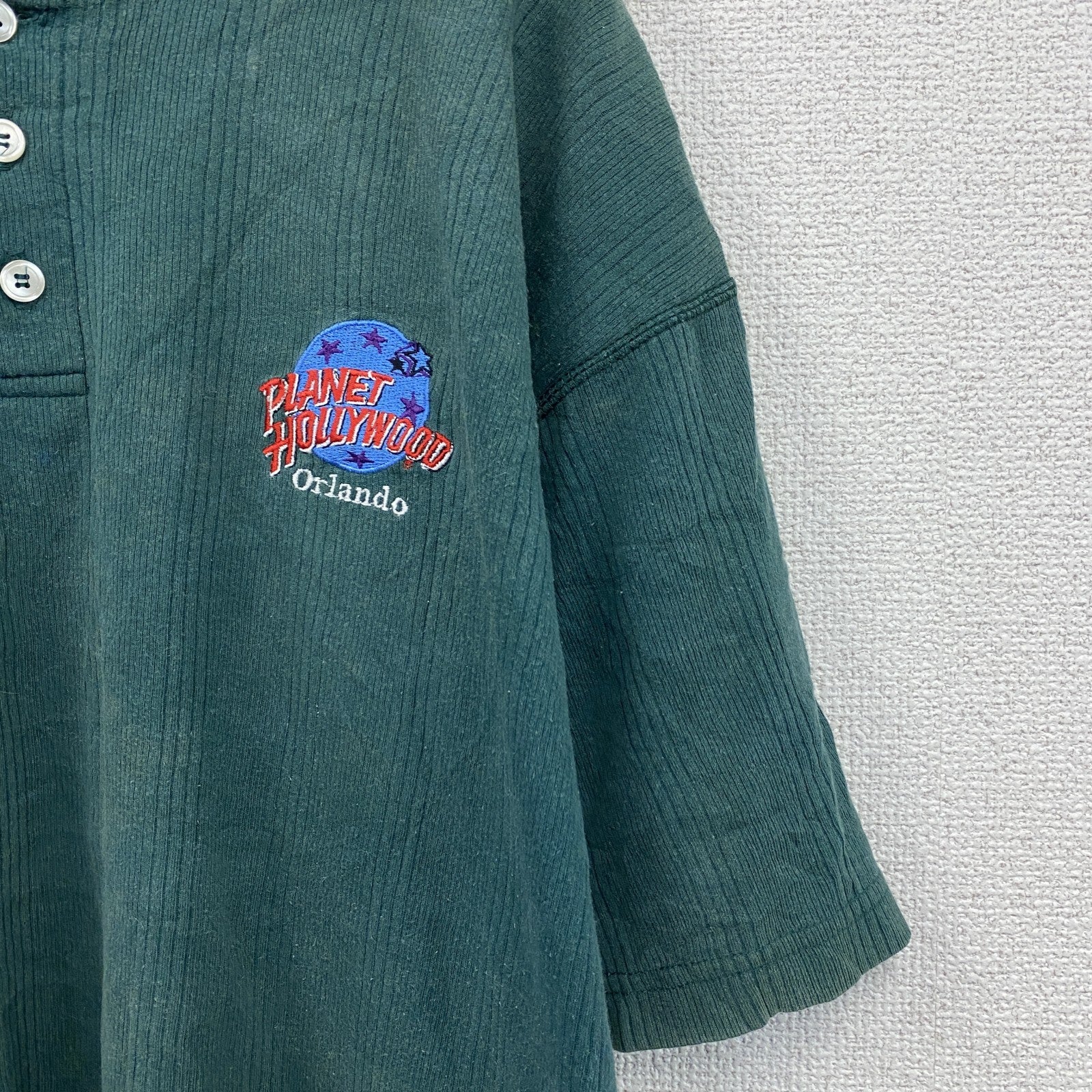 90s～　PLANET HOLLYWOOD　半袖プリントTシャツ　ヴィンテージ　ヘンリーネック　緑　グリーン　