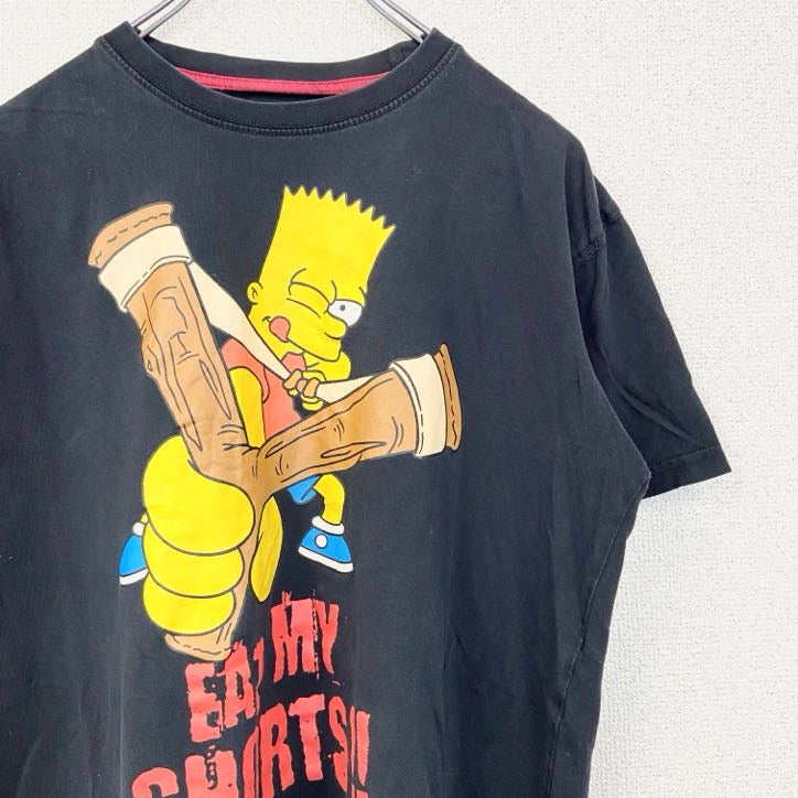 古着 used　SIMPSONS　シンプソンズ　半袖キャラクタープリントTシャツ　クルーネック　黒　ブラック　カジュアルデザイン
