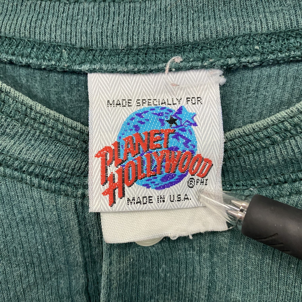 90s～　PLANET HOLLYWOOD　半袖プリントTシャツ　ヴィンテージ　ヘンリーネック　緑　グリーン　