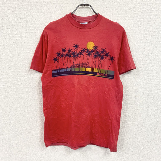 90s　Hanes　ヘインズ　半袖プリントTシャツ　シングルステッチ　フェード　HAWAII　スーベニア　赤　レッド　Mサイズ