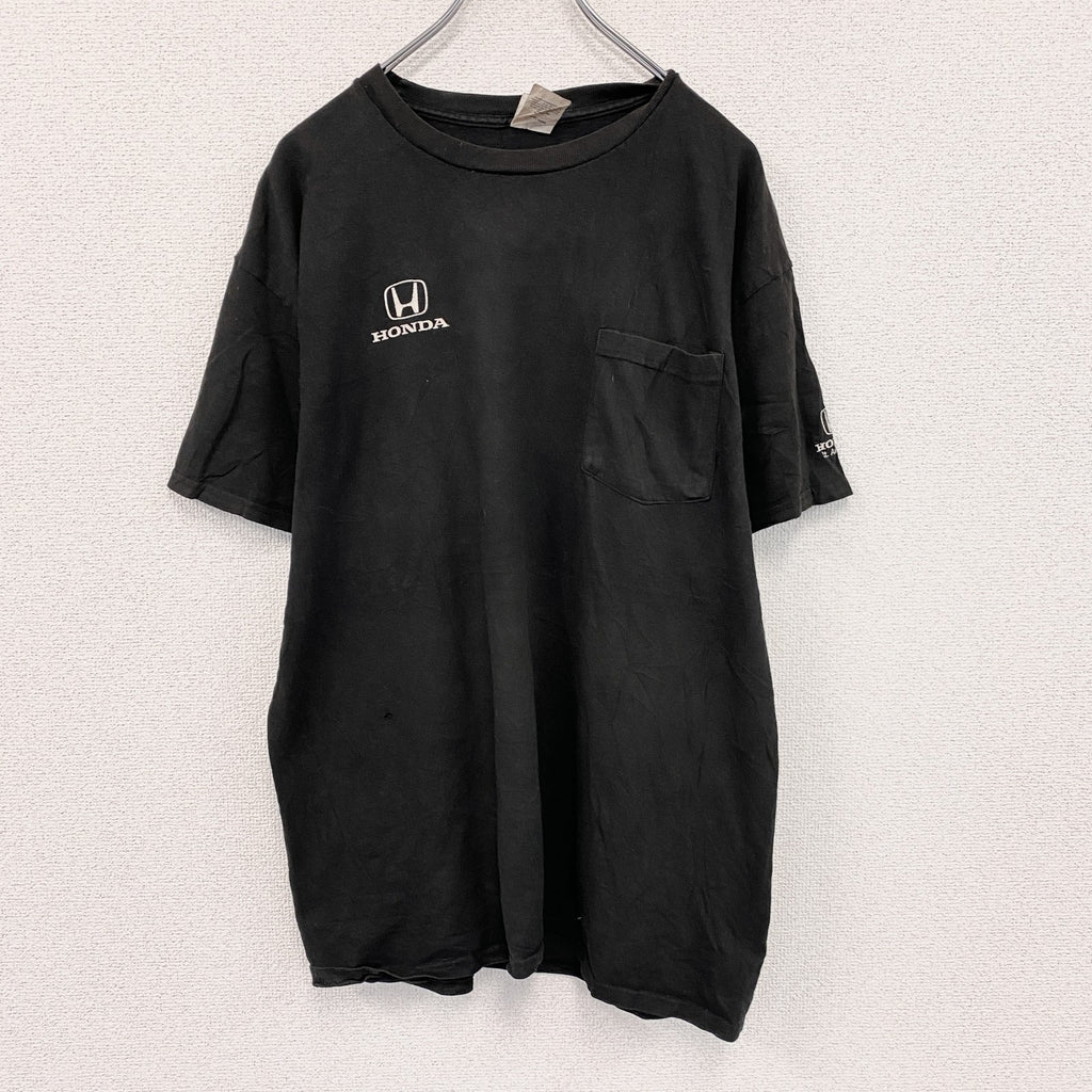 Hanes　ヘインズ　HONDA　ホンダ　半袖プリントTシャツ　ポケT　黒　ブラック　Lサイズ