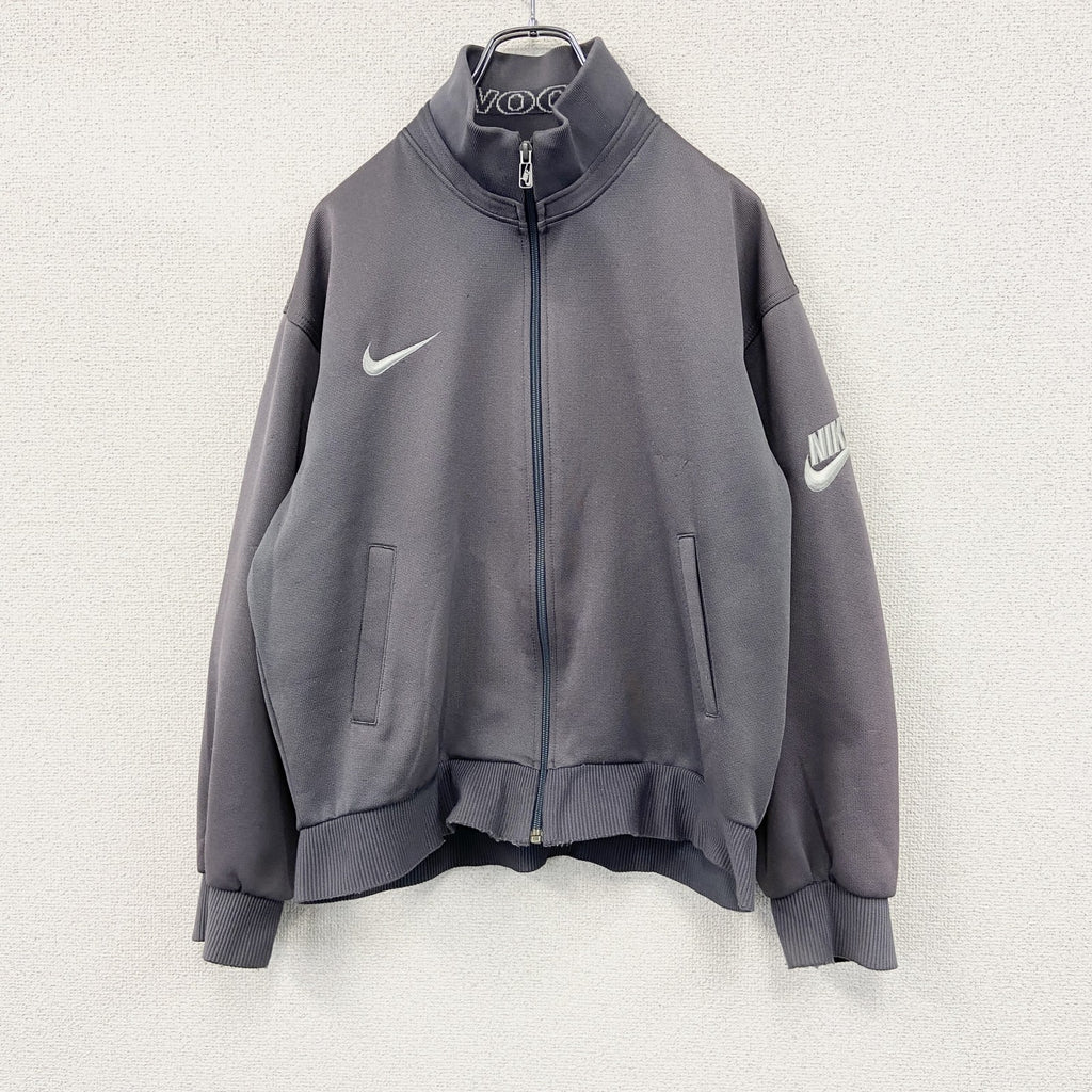 90s　NIKE　ナイキ　トラックジャケット/ジャージ　スウッシュ　刺繍ロゴ　デカロゴ　ヴィンテージ　灰色　グレー　Lサイズ
