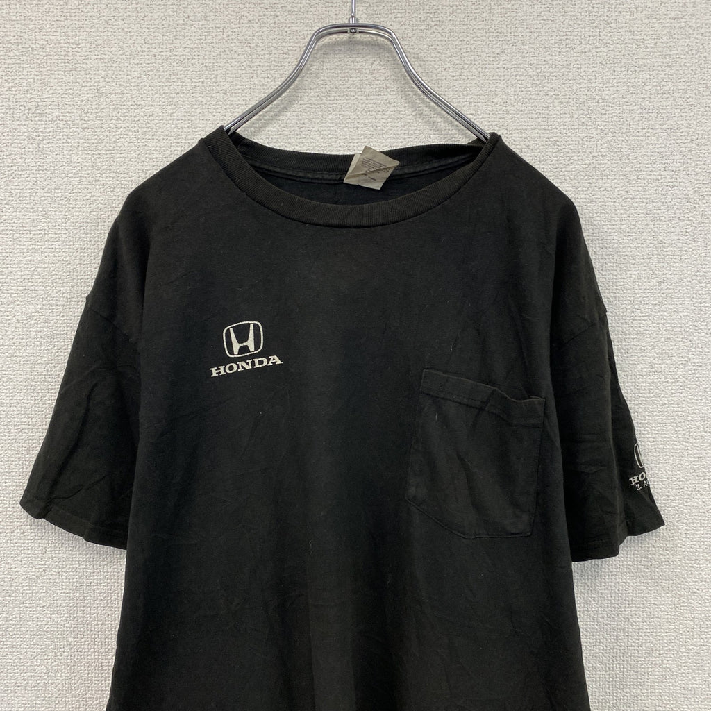 Hanes　ヘインズ　HONDA　ホンダ　半袖プリントTシャツ　ポケT　黒　ブラック　Lサイズ