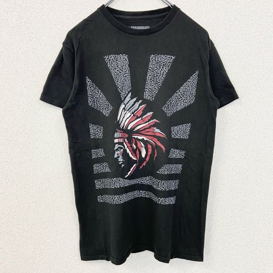 古着 used　SOLE ADDICTION　半袖プリントTシャツ　インディアン　レトロデザイン　黒　ブラック　Sサイズ