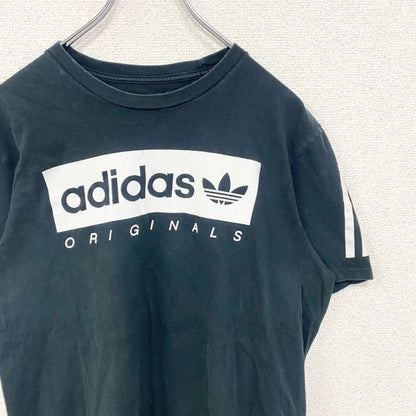 古着 used　adidas アディダス　半袖プリントTシャツ　クルーネック　黒　ビッグロゴ　カタカナ　スリーストリプス　Sサイズ