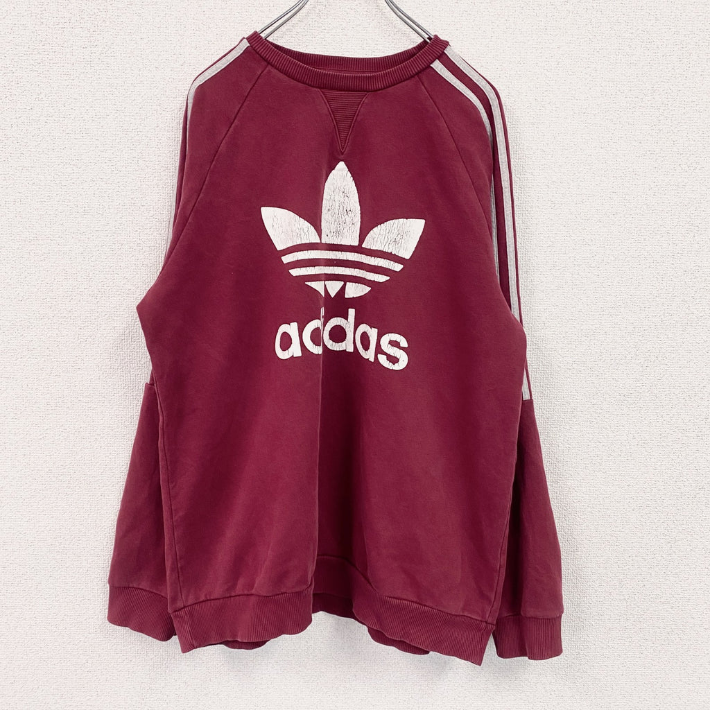 adidas　アディダス　スウェット/トレーナー　前V　デカロゴ　エンジ　バーガンディ　Lサイズ
