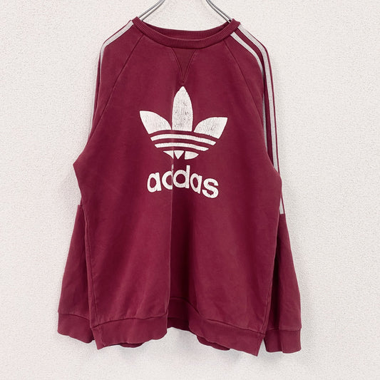 adidas　アディダス　スウェット/トレーナー　前V　デカロゴ　エンジ　バーガンディ　Lサイズ