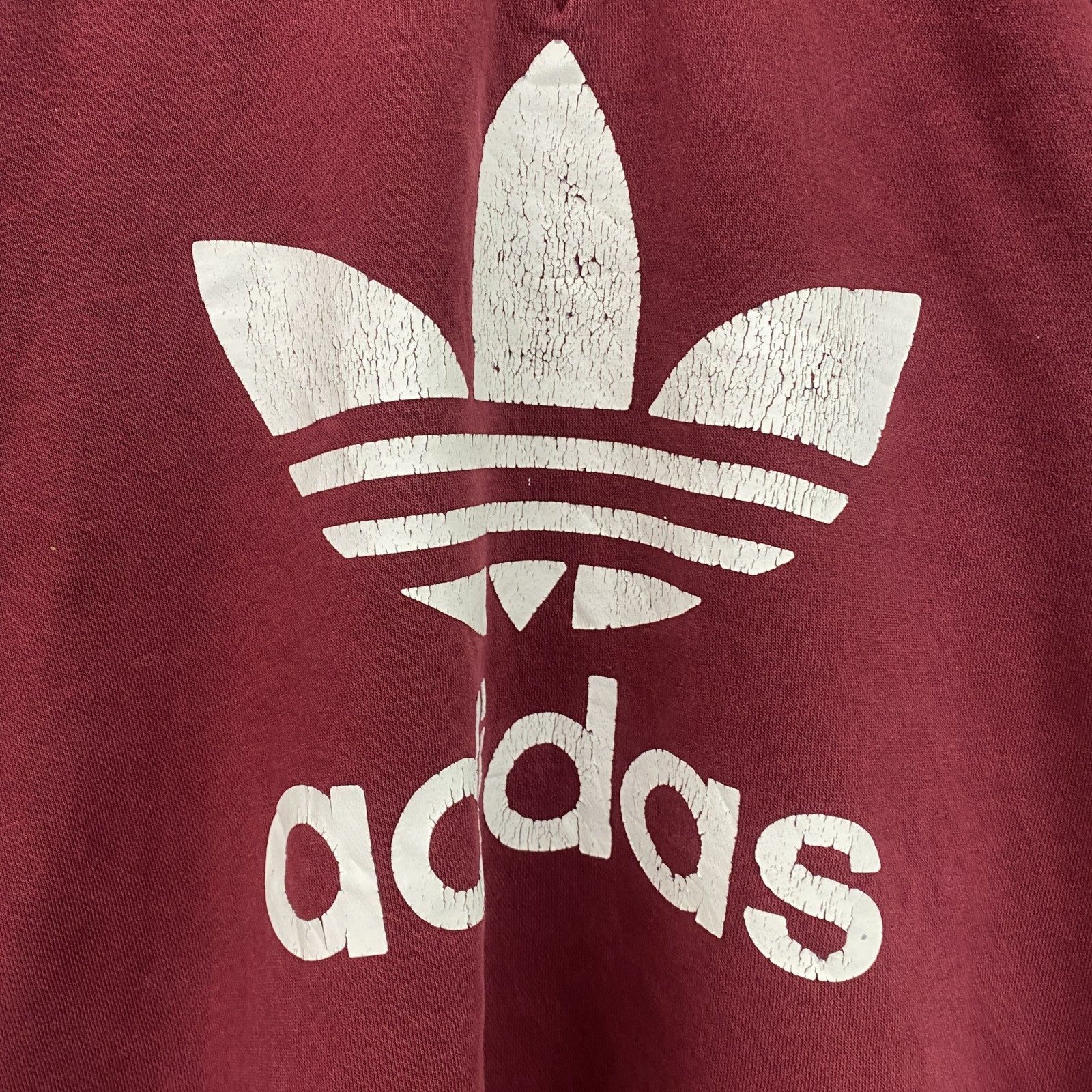 adidas　アディダス　スウェット/トレーナー　前V　デカロゴ　エンジ　バーガンディ　Lサイズ