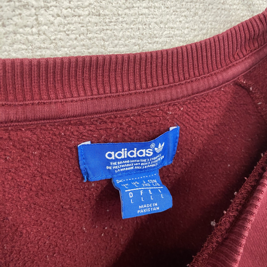 adidas　アディダス　スウェット/トレーナー　前V　デカロゴ　エンジ　バーガンディ　Lサイズ