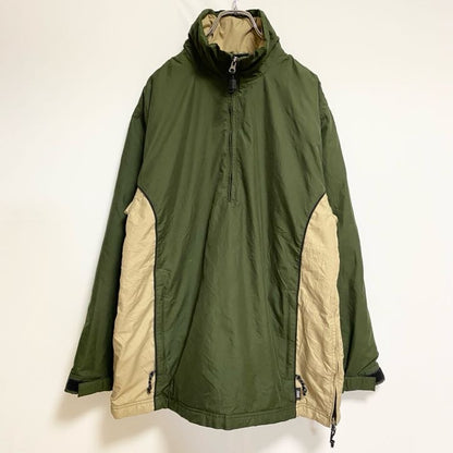 古着 used　JCMG　長袖ハーフジップ中綿ブルゾン　ハイネックアウター　バイカラー　緑　グリーン　ベージュ　秋冬服　レトロ