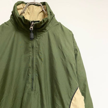 古着 used　JCMG　長袖ハーフジップ中綿ブルゾン　ハイネックアウター　バイカラー　緑　グリーン　ベージュ　秋冬服　レトロ