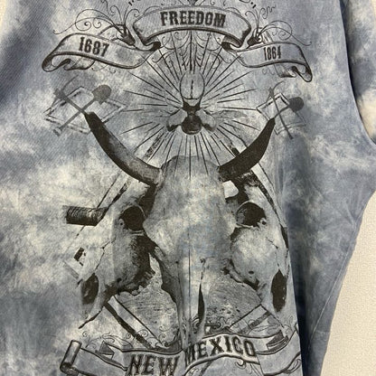 古着 used　半袖ビッグプリントタイダイTシャツ　ダメージ加工　クルーネック　メキシコ　ネイビー　白　春夏服