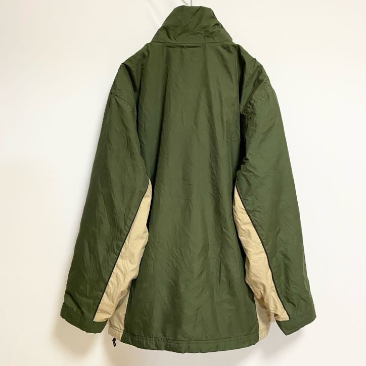 古着 used　JCMG　長袖ハーフジップ中綿ブルゾン　ハイネックアウター　バイカラー　緑　グリーン　ベージュ　秋冬服　レトロ