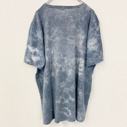 古着 used　半袖ビッグプリントタイダイTシャツ　ダメージ加工　クルーネック　メキシコ　ネイビー　白　春夏服