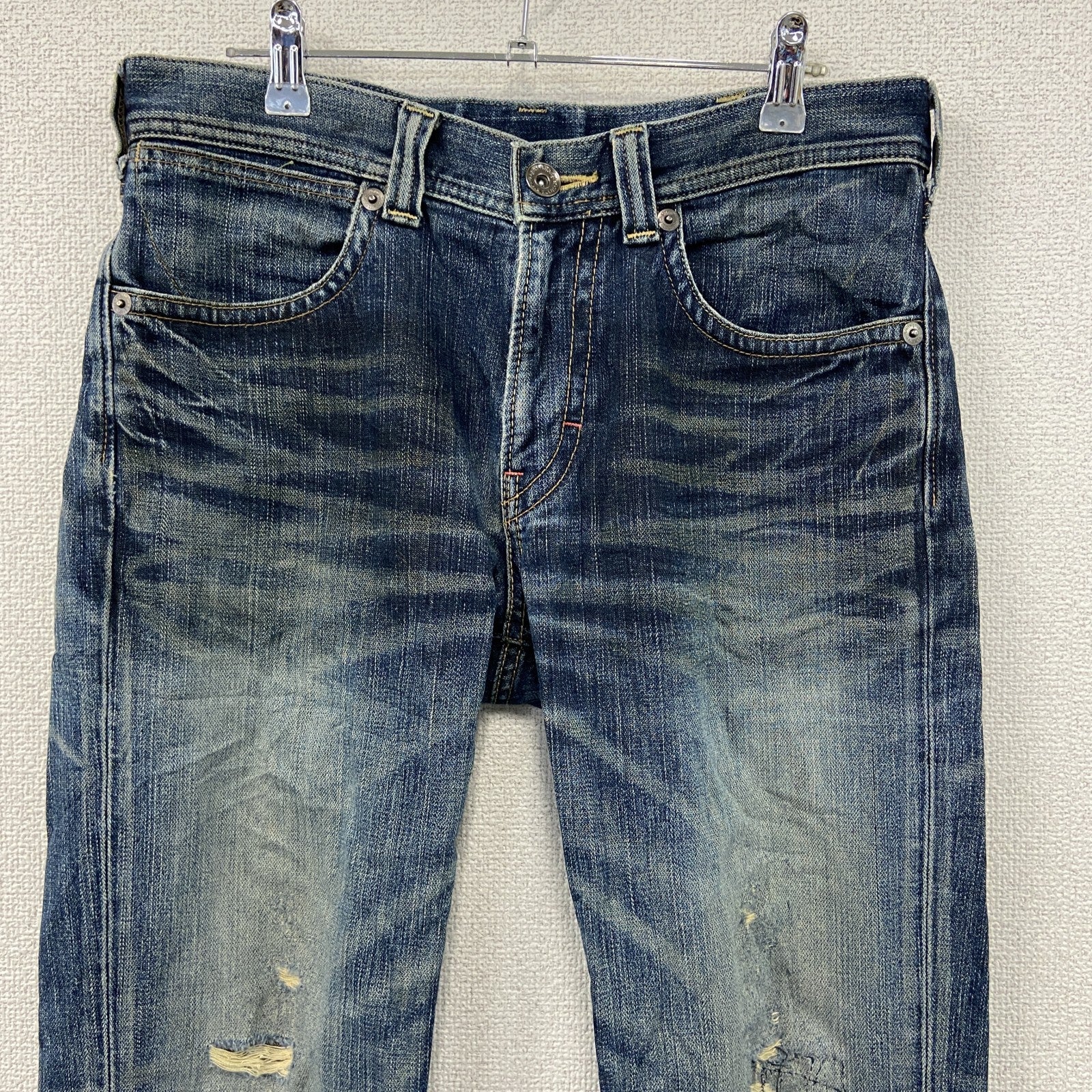 Wrangler　ラングラー　ダメージデニムパンツ/ジーンズ　縦落ち　鬼ヒゲ　フェード　ジップフライ　インディゴ　31サイズ
