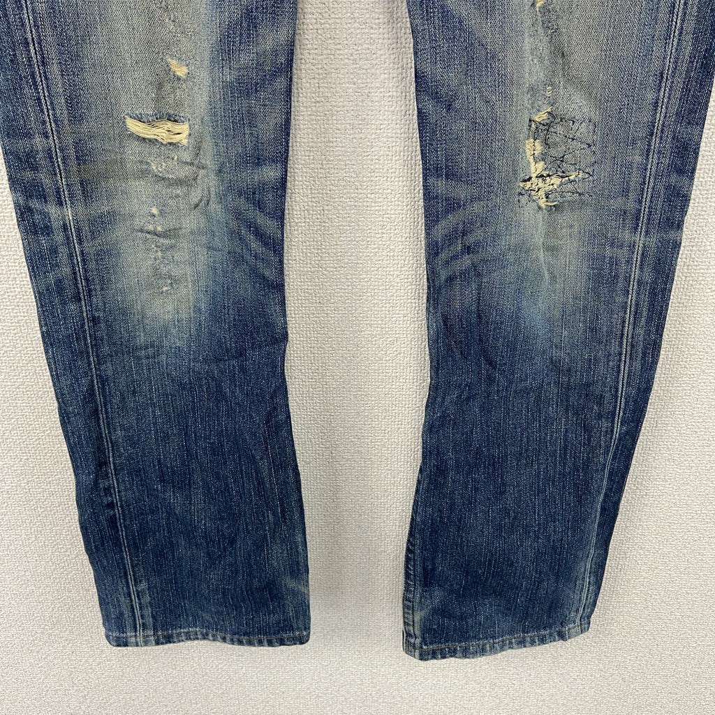 Wrangler　ラングラー　ダメージデニムパンツ/ジーンズ　縦落ち　鬼ヒゲ　フェード　ジップフライ　インディゴ　31サイズ