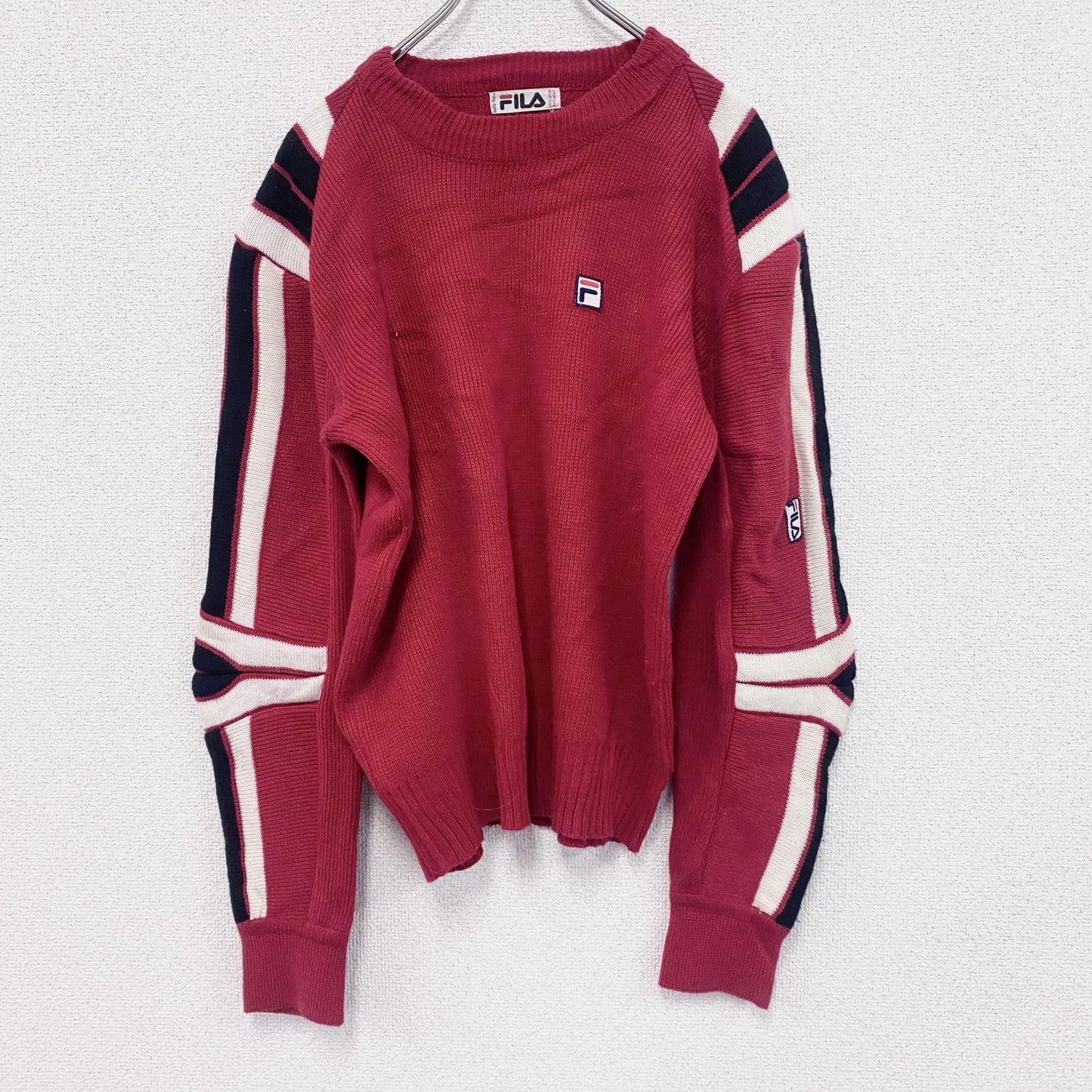 80s～　FILA　フィラ　ニットセーター　ヴィンテージ　マルチカラー　赤　レッド