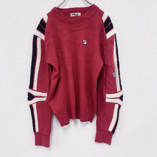 80s～　FILA　フィラ　ニットセーター　ヴィンテージ　マルチカラー　赤　レッド