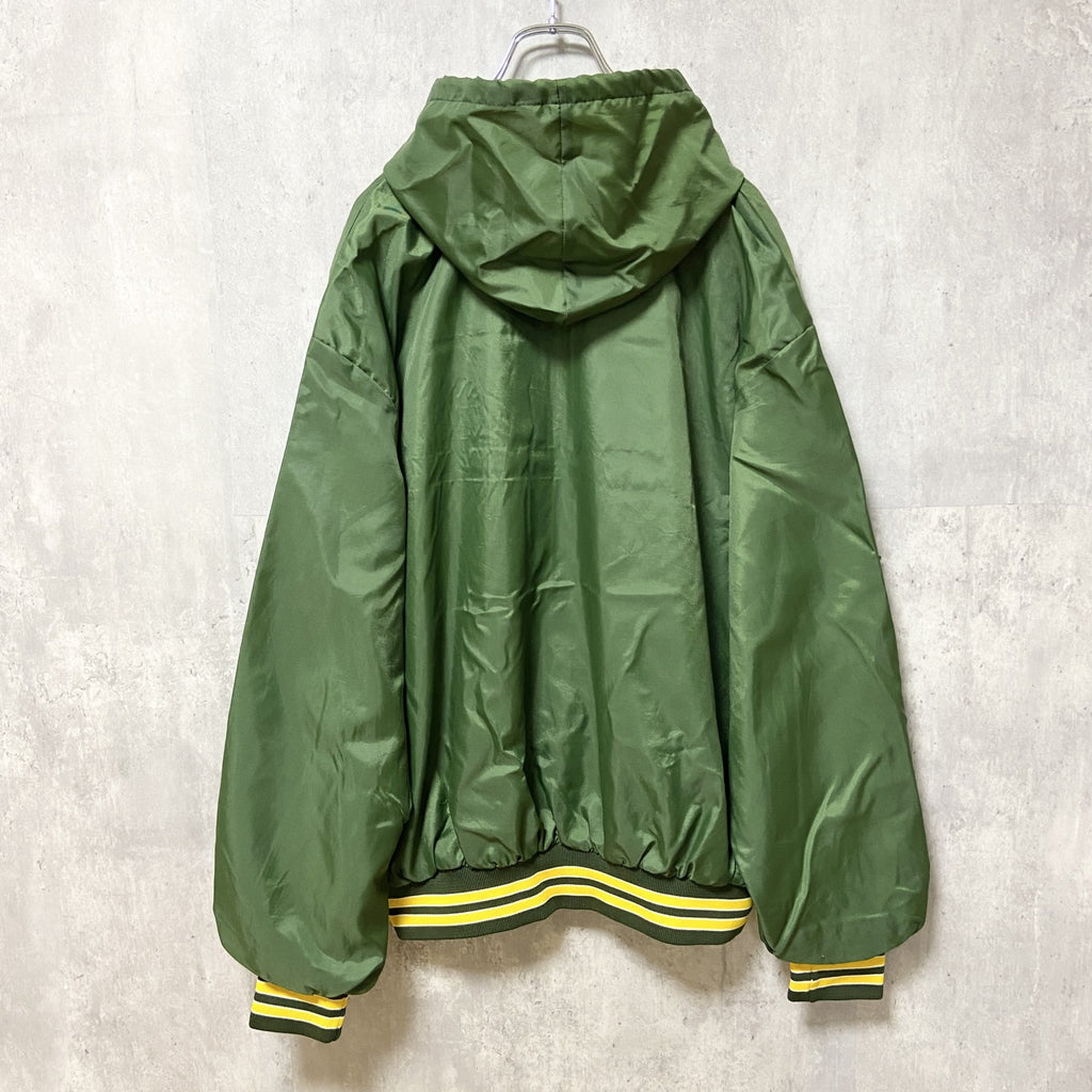 古着 used　Birdie　長袖ハーフジップナイロンジャケット　フード付き　緑　グリーン　USA製　オーバーサイズ　XLサイズ