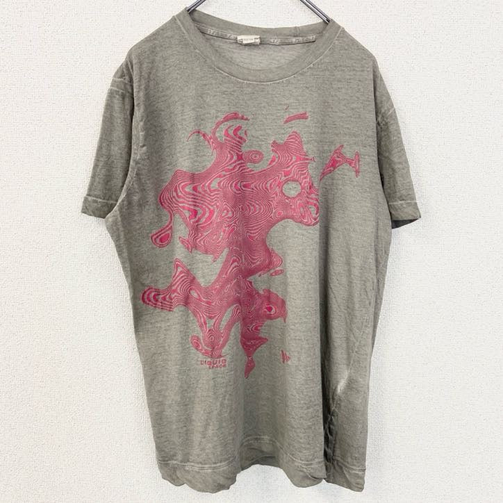 古着 used　DIESEL　ディーゼル　半袖デザインプリントTシャツ　Liquid Space　グレー　レトロ　2XLサイズ