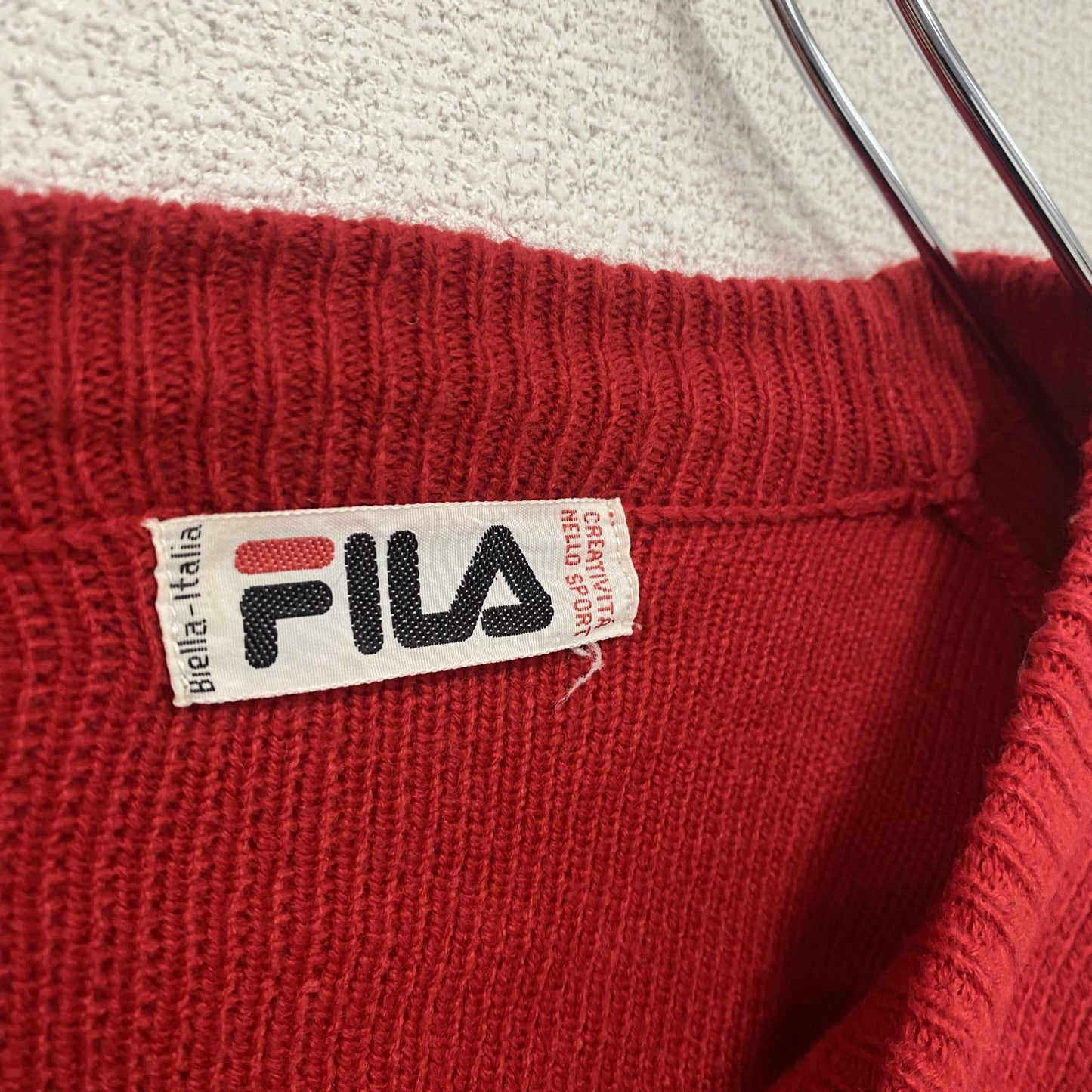 80s～　FILA　フィラ　ニットセーター　ヴィンテージ　マルチカラー　赤　レッド