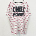 古着 used　半袖ロゴプリントクルーネックTシャツ　ドット柄　水玉模様　CHILL HOMME　白　赤　レトロデザイン
