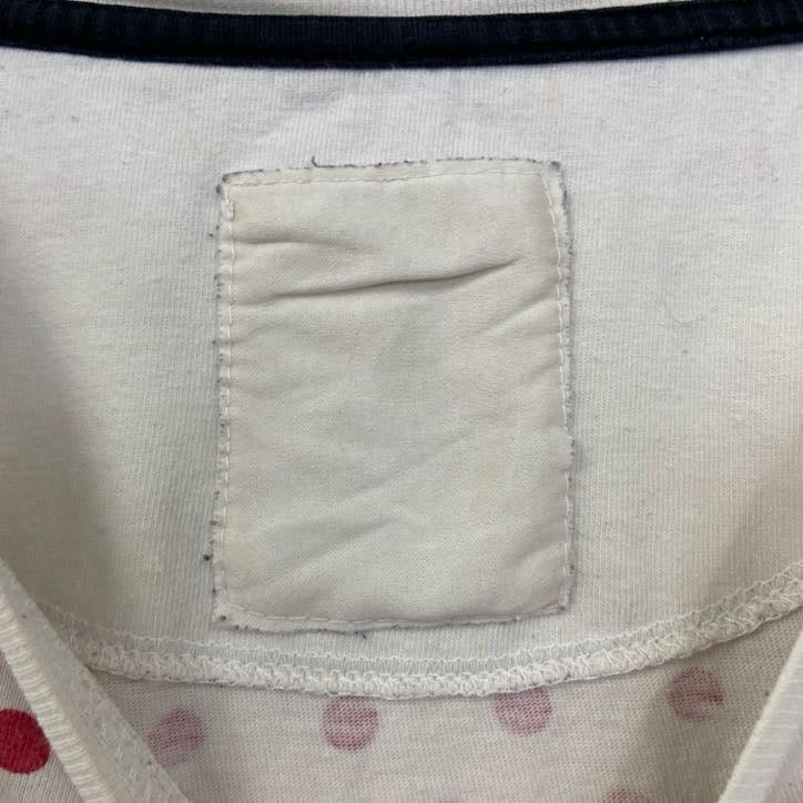 古着 used　半袖ロゴプリントクルーネックTシャツ　ドット柄　水玉模様　CHILL HOMME　白　赤　レトロデザイン